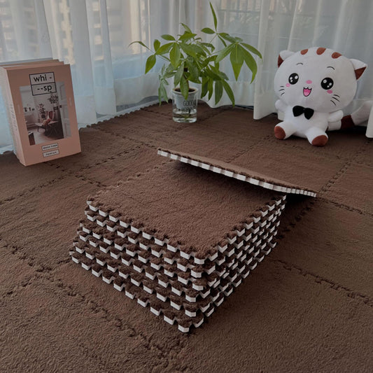 Interlocking Carpet Shaggy Soft EVA Foam Mats Fluffy Area Rugs Protective Floor Tiles Exercise Play Mat for Children Kids Room Home Parlor Bedroom 12 pcs (Coffee, 12)