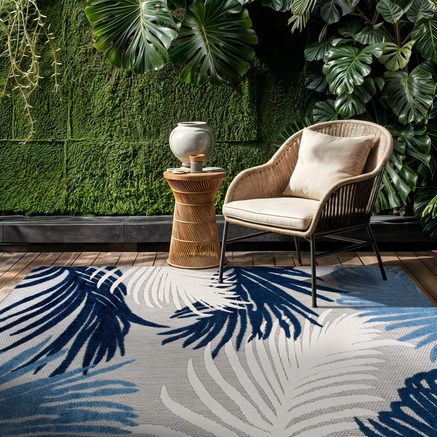 Rugshop Lucca Contemporary Floral Indoor/Outdoor Area Rug for Deck,Backyard,Porch,Balcony,Entryway 4' X 6' Navy