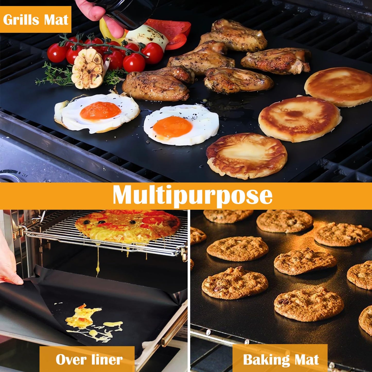 Dailyart Grill Mats for Outdoor Grill, Grill Mats Non Stick Set of 5 BBQ Grill Mat Baking Mats Teflon BBQ Grilling Accessories Reusable,Works on Gas, Charcoal, Electric Grill 15.75 x 13-Inch, Black