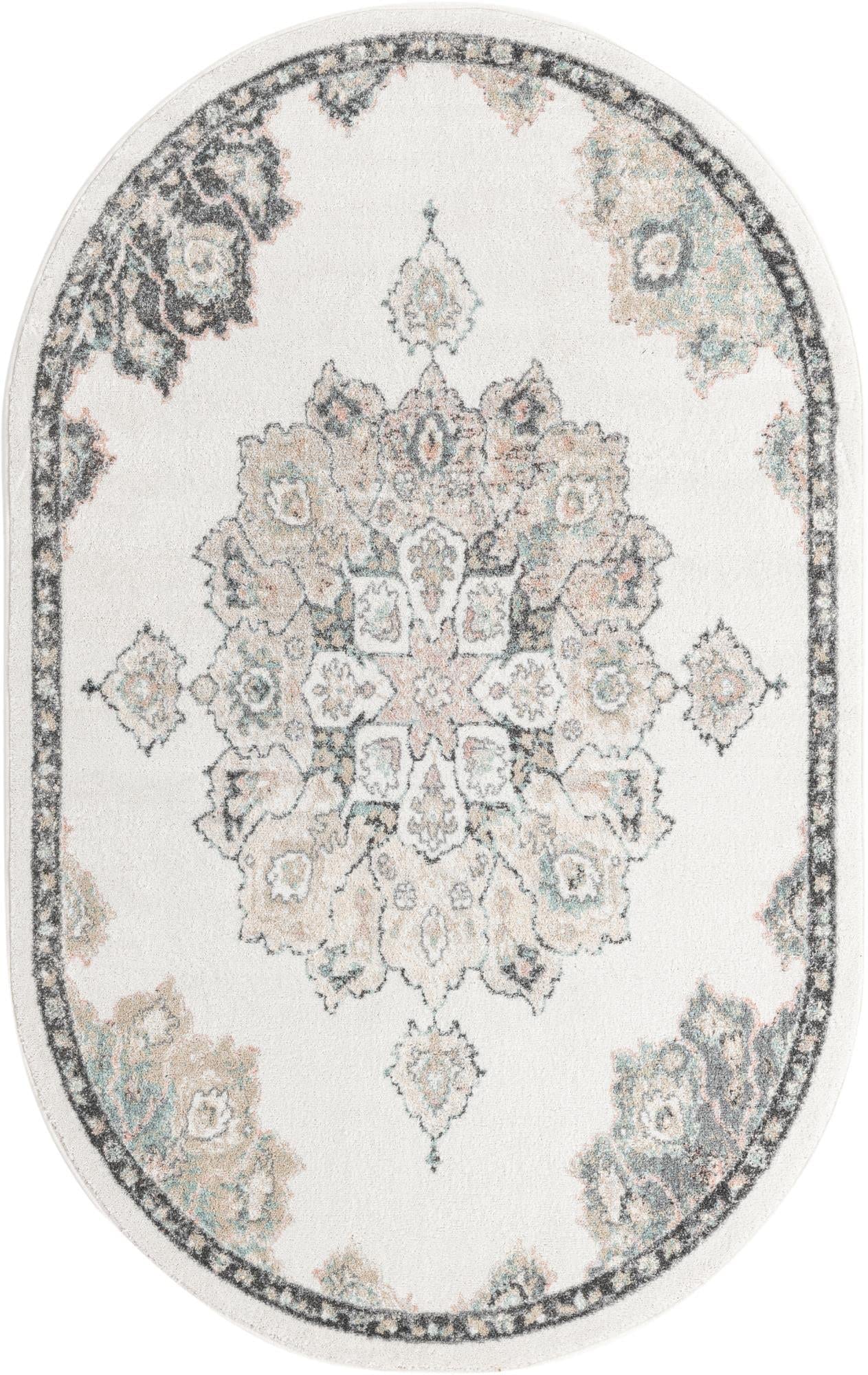 Unique Loom Parker Collection Area Rug - Kokulu (5' x 8' Oval, Ivory/ Beige)