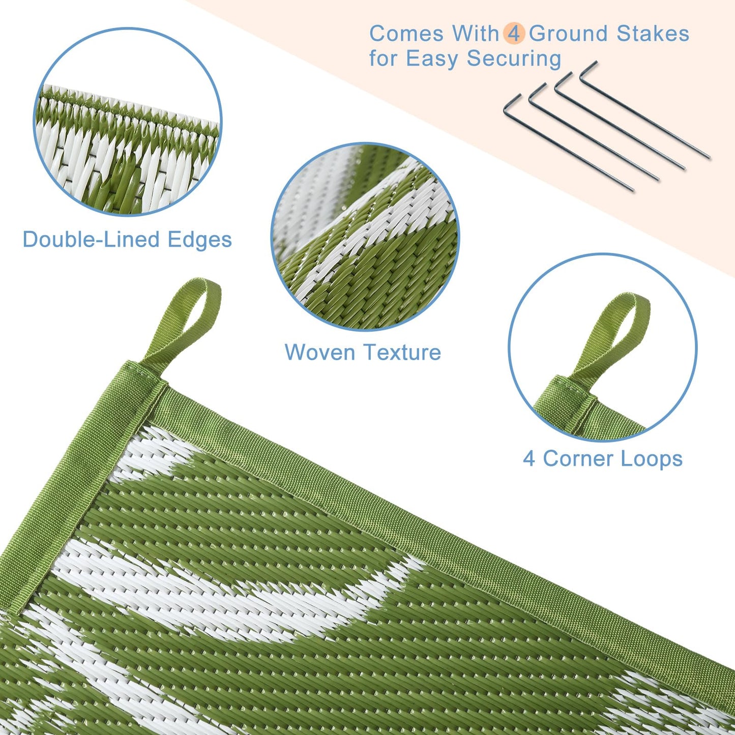 OPPODREAM Reversible Outdoor Rug 5x7, Waterproof Outdoor Plastic Straw Rug for Patio, Tropical Leaf RV Camping Rugs for Outside, Deck, Balcony, Porch, Backyard, Camping, Rv, Green and White