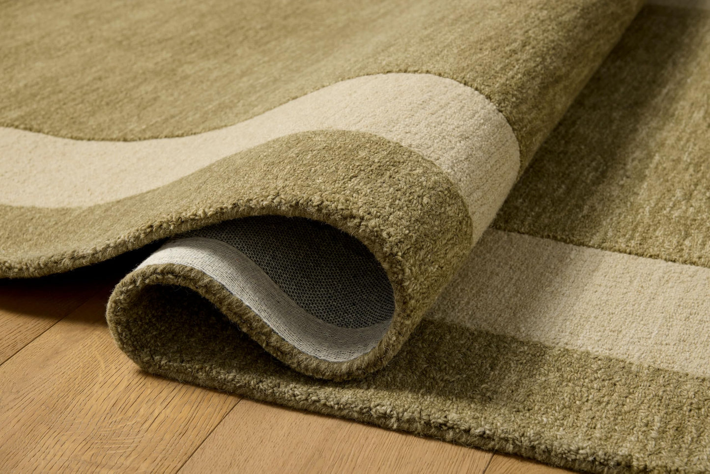 Loloi Leanne Ford Craven Collection CVN-01 Light Olive/Oatmeal 2'-6" x 7'-6" Runner Rug Geometrical, Patterned, Neutral, Hallway, Kitchen, Mudroom, and Bathroom