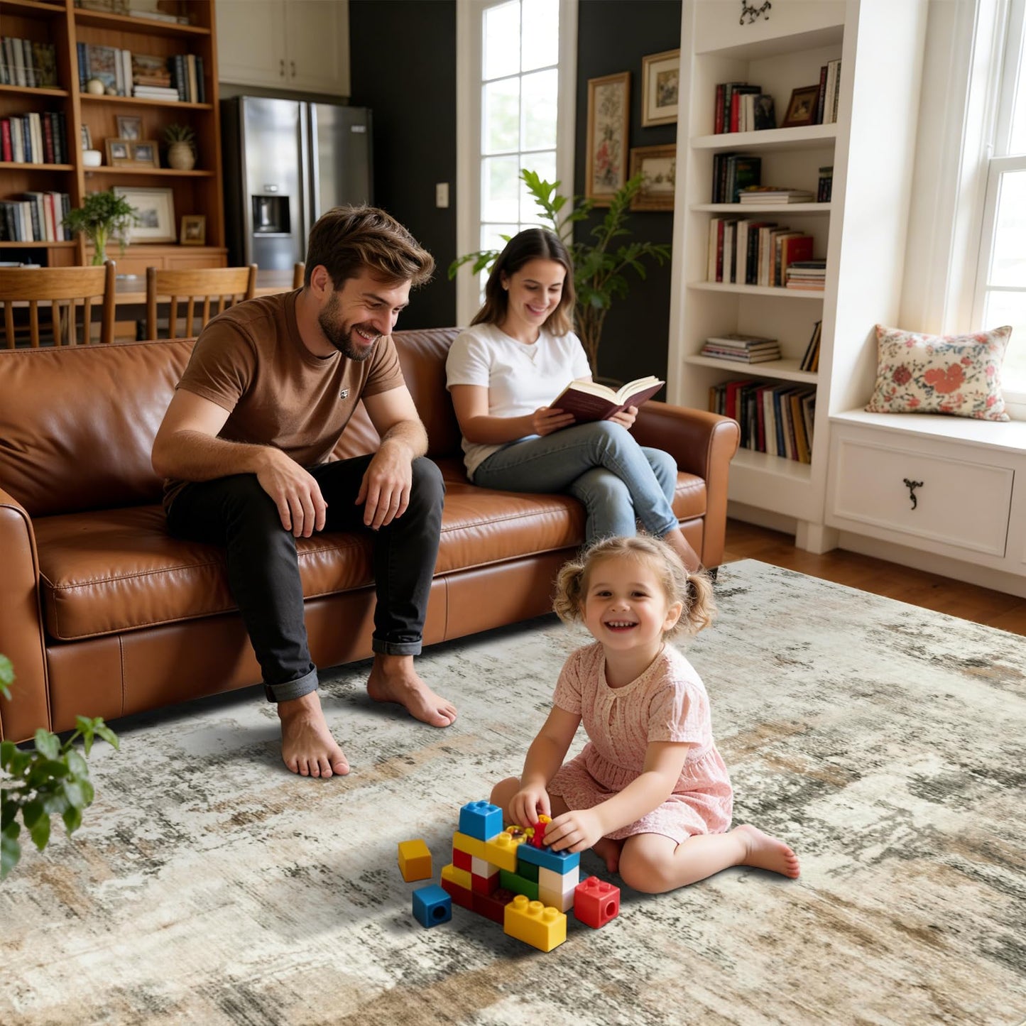 ULTSOFE 5x7 Beige Washable Area Rug for Living Room Bedroom Large Carpet