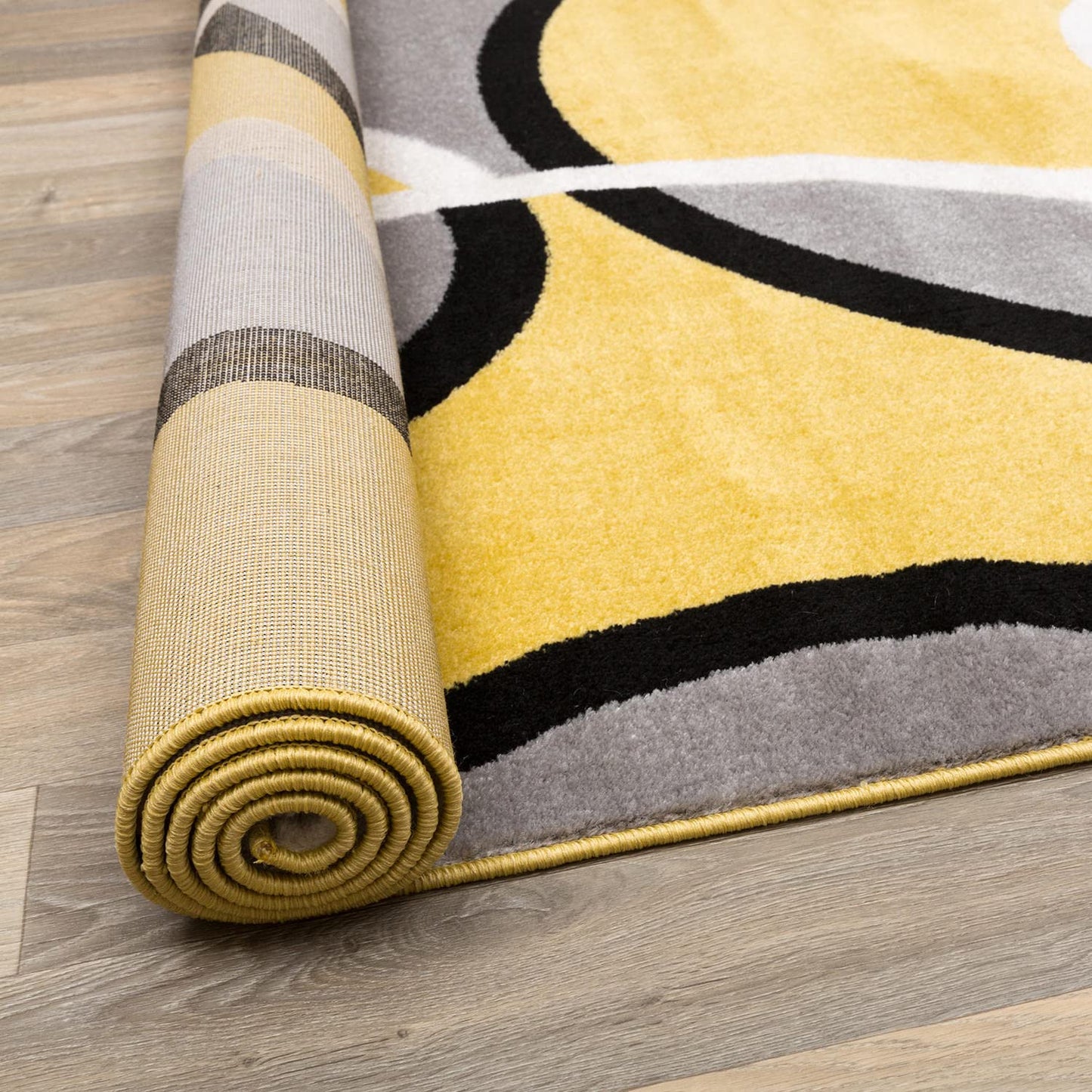 Rugshop Contemporary Abstract Circles Round Rug, Carpet with Jute Backing for Dining Room, Living Room, or Breakfast Nook, Yellow, 6'6" Round
