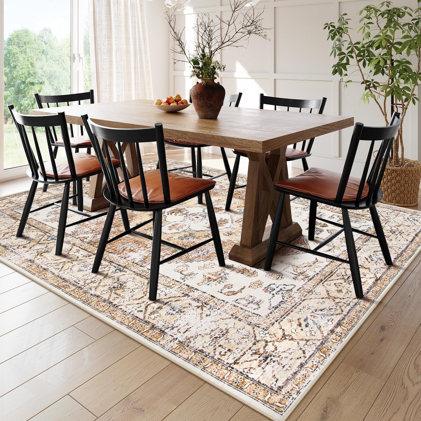 Lahome Washable Living Room Area Rugs 8x10 - Boho Ultra-Thin Non-Slip Bedroom Rug 8x10 Under Bed, Farmhouse Neutral Print Floor Carpet for Dining Room Office Adelyn (Taupe,8'x10')