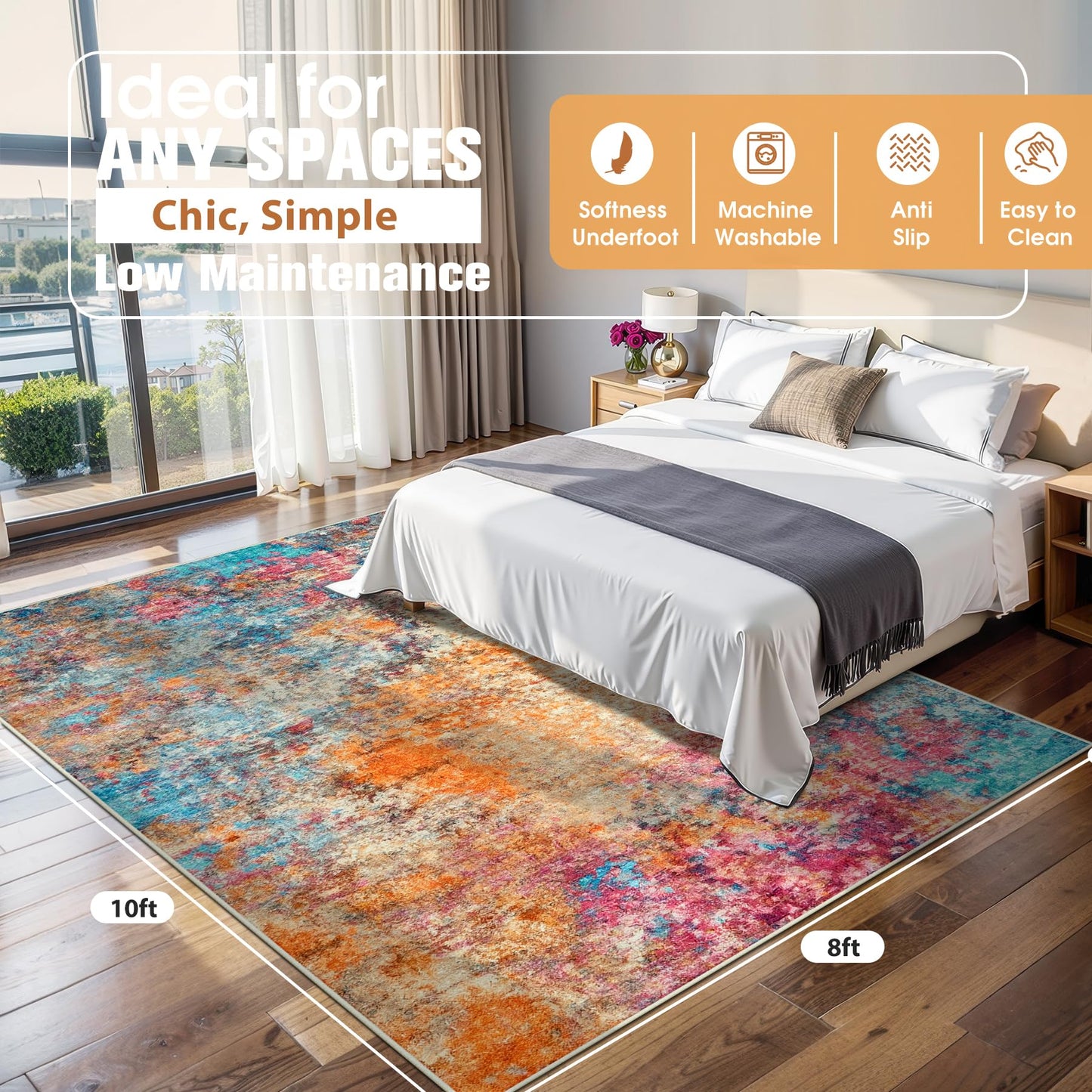 8x10 Area Rugs for Living Room Rug Washable: Abstract Large Rug for Dining Room Bedroom Carpet Non Slip 8 by 10 Indoor Modern Nursery Home Office Colorful