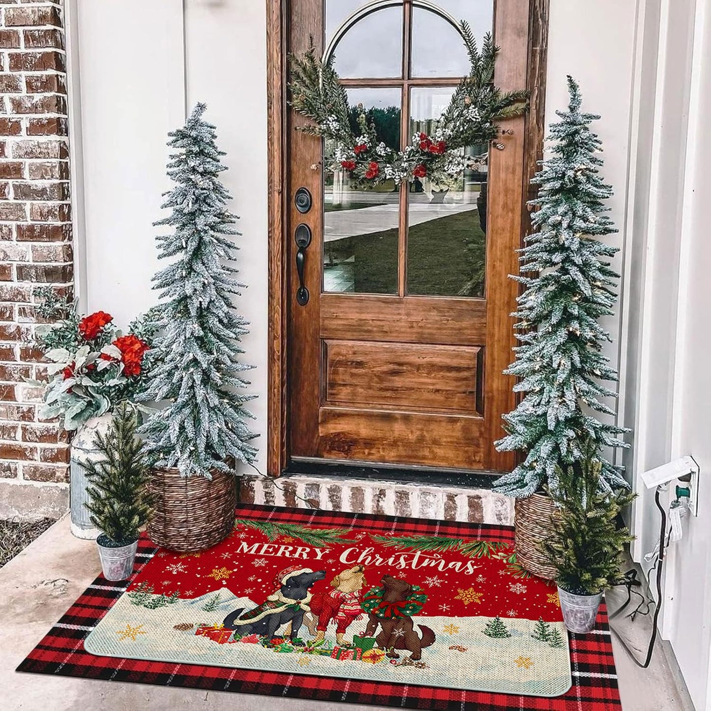 Roszwtit Christmas Dog Door Mat 30 X 17 Inch Merry Christmas Doormat Indoor Outdoor Entrance Floor Rug Non Slip Winter Christmas Decor Rubber Welcome Mats