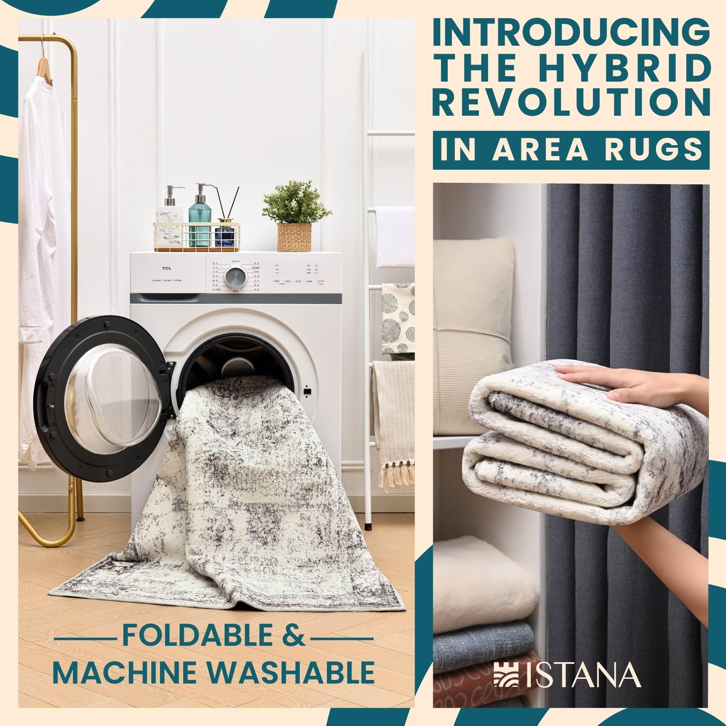 Istana Rugs 3x5 - White Cream/Grey Area Rugs - Kid & Pet Friendly Washable Rugs 3x5-3x5 Area Rugs - Foldable 3 x 5 Area Rug Washable Non Slip - Eco-Friendly Rug with Rubber Backing