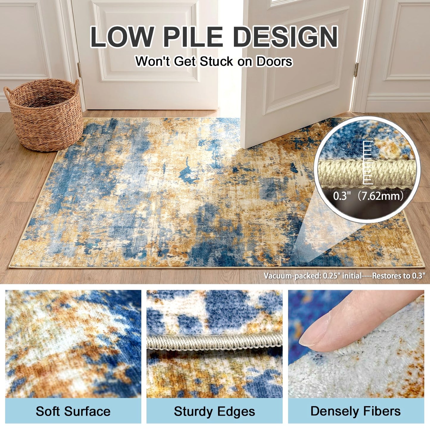 Cnythlis Washable Area Rug for Home Office Under Desk, 5'x7', Navy & Gold