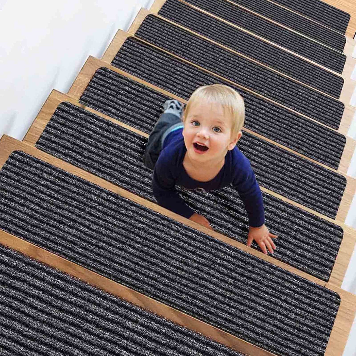 HengLiSam 8" X 30" (2 in Pack) Non-Slip Carpet Stair Treads, Indoor Stair Runners for Wooden Steps,Stair Rugs for Kids Elders and Pets with Reusable Adhesive, Gray