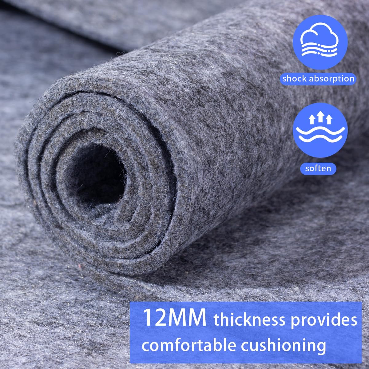 Extra Large Area Rug Cushioned Pad, 6x9 Ft 1/2”Thick Felt Pad for Hardwood Floors, Keeps Rug in Place Soft