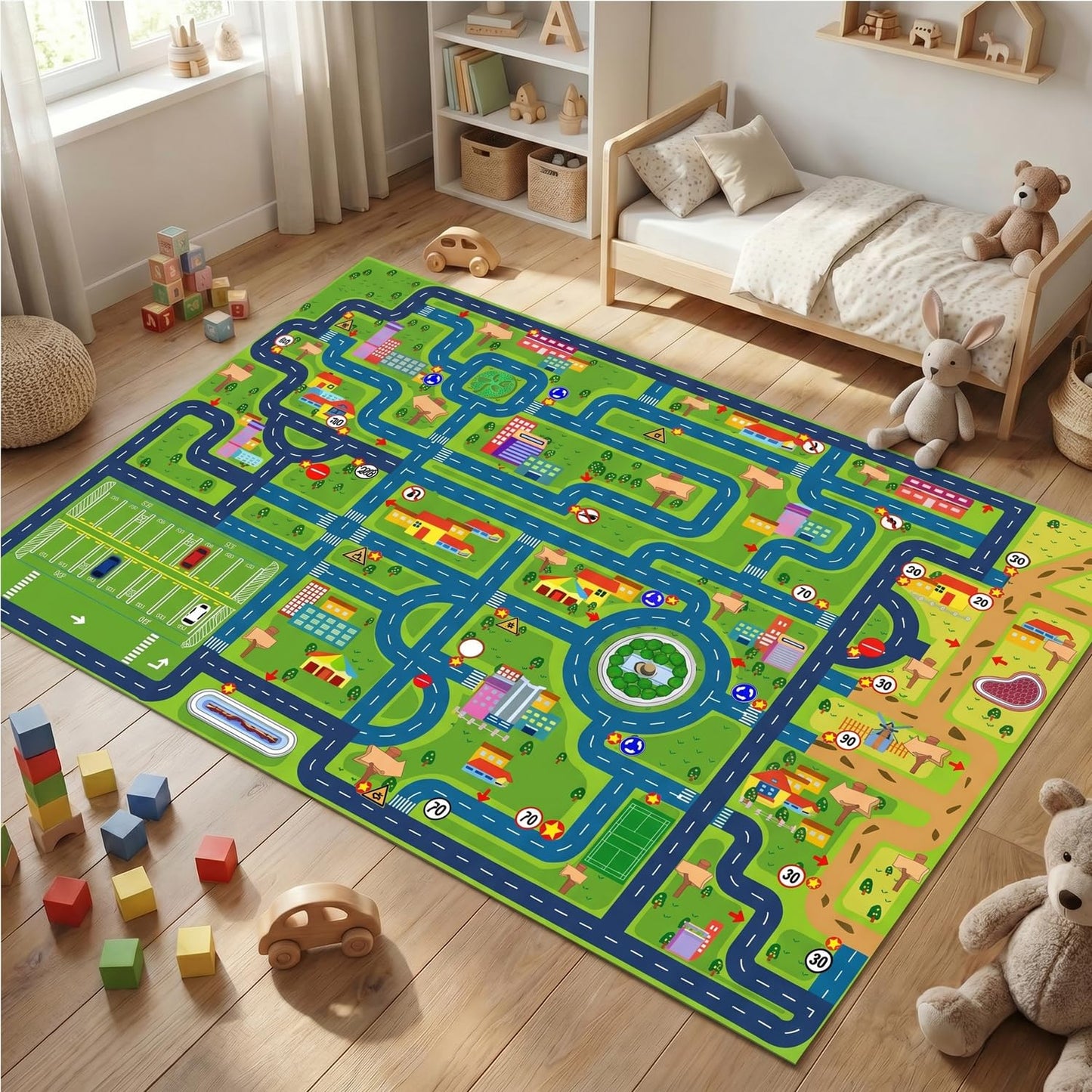 yongjoy Car Rug Road Map Area Rug, 110" x 78.7" Non-Slip Floor Mat