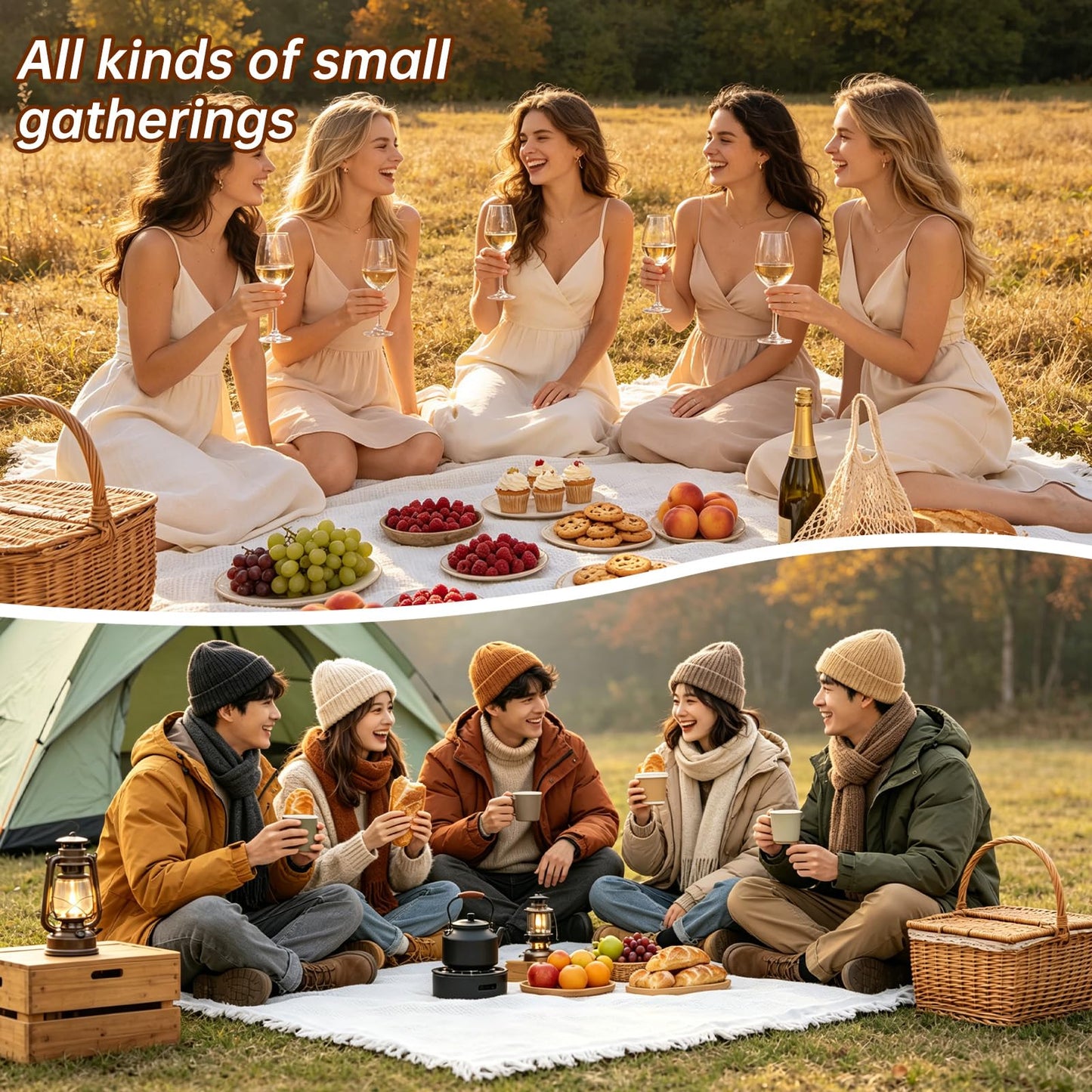 Yunyore 2-in-1 Reversible Picnic Blanket, Large Waterproof Beach Mat with Tassel, Foldable Outdoor Camping Mat for 4-6 Adults, Moisture Proof Stain Resistant for Park, Beach, Travel