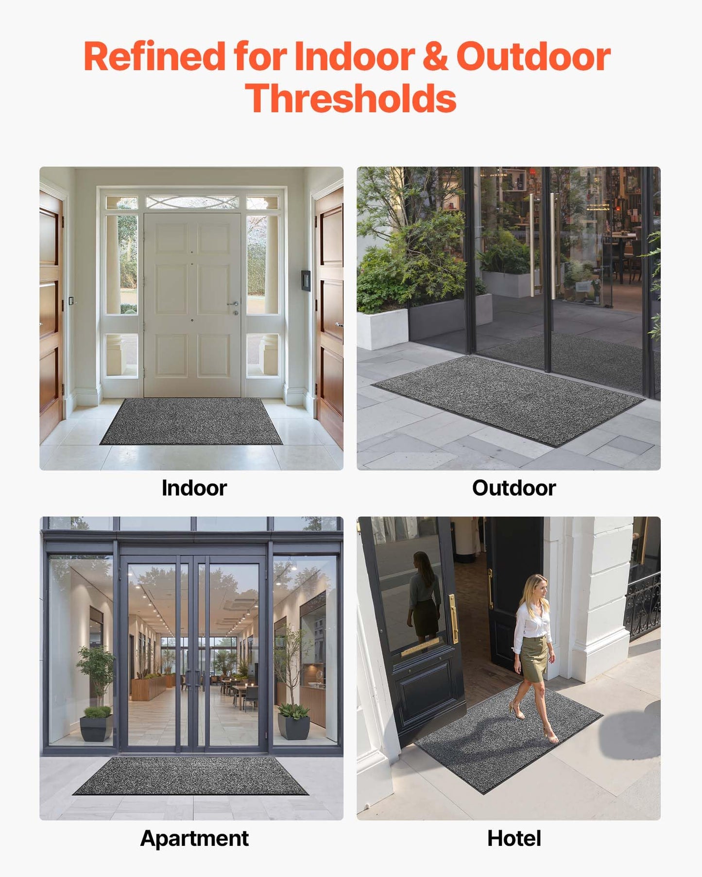 VEVOR Front Door Mat, 5 x 3 ft Commercial Floor Mat for Indoor and Outdoor, Industrial Entrance Carpet with PVC Backing, Heavy Duty Washable Entry Rug for Hallway, Kitchen, Balcony, Garage, Grey