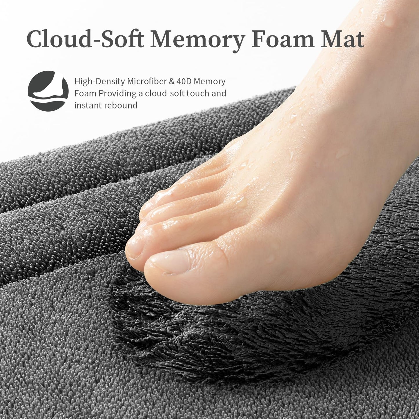 YIHOUSE Bathroom Rugs Sets 2 Piece, Towel-Like Soft Absorbent Thick High Density Memory Foam Bath Mat Set, Non-Slip Machine Washable Bath Rugs for Bathroom, Tub & Shower (24"x17"+24"x20"U, Dark Grey)