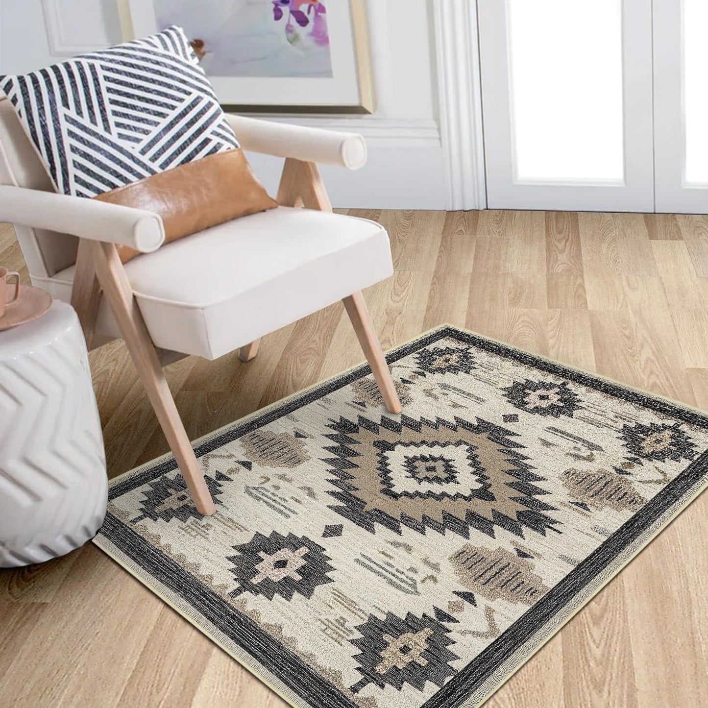 Western Rug 2x3 for Entryway Southwestern Aztec Area Rugs Machine Washable Boho Tribal Navajo Southwest Rug Non Slip Printed Low-Pile Indoor Door Mat Floor Carpet for Kitchen Bathroom Laundry, Beige