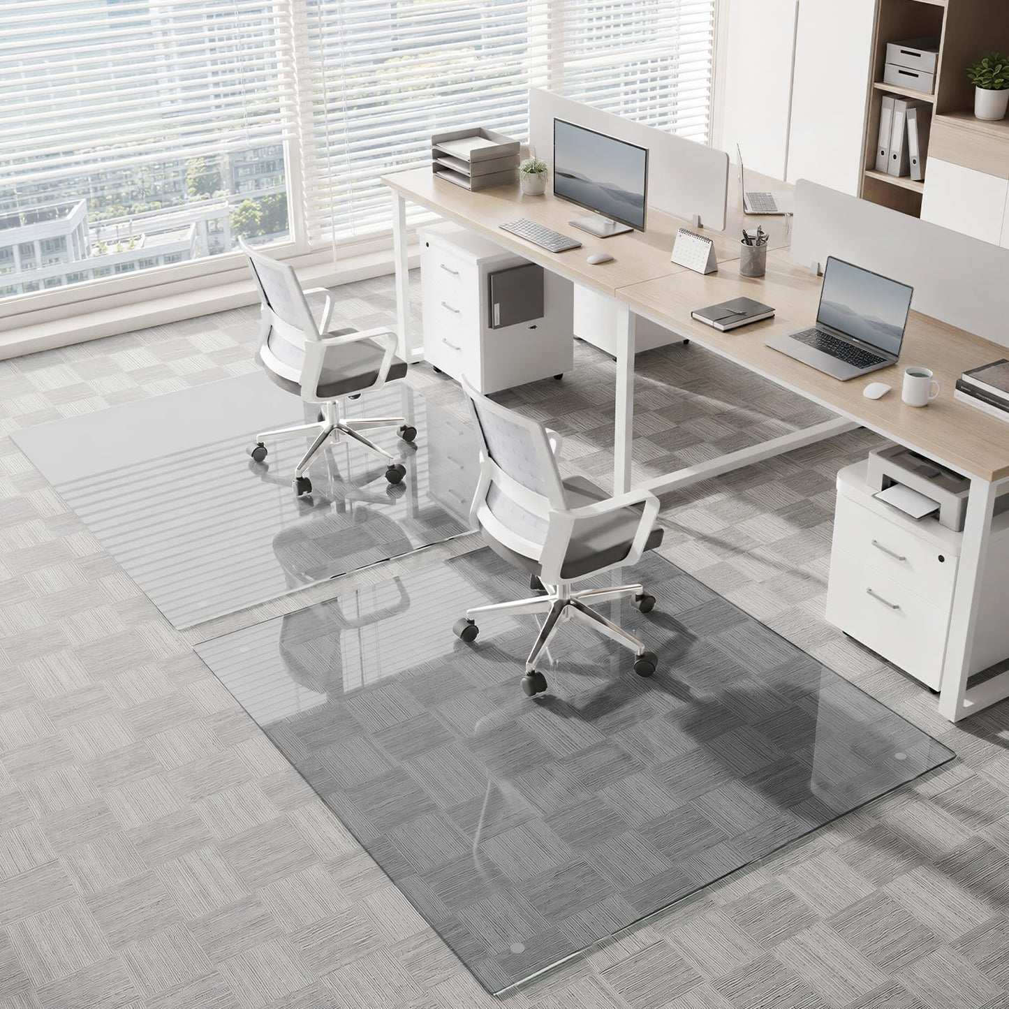 MYSUNORIA Tempered Glass Chair Mat, 30"x48" Heavy Duty Office Chair Mat for Carpet, Grey Carpet Protector Mat for Office Chair, Hides Dirt/Fur Better, Noise-Free Gliding Shatterproof for Office Desk