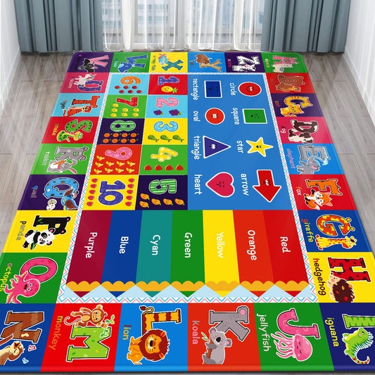 Kentaly 5X7 ABC Kids Rugs for Playroom - Play Mat with ABC Alphabet, Numbers & Colors Educational Rug for Kids Room, Classroom, Daycare, Preschool - Playmat for Boys and Girls (78.7X 59 Inch)