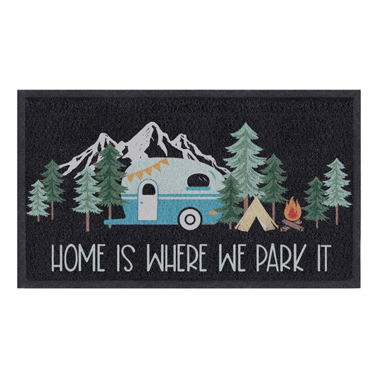 comfoyar Camper RV Door Mat, Home is Where We Park It Camping Door Mat for Campervan Caravan Motorhomes, Decorative Camp Doormat for Indoor Outdoor Front Entrance, 23.6"x 15.7"