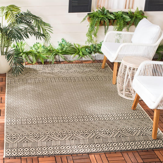 SAFAVIEH Washable Rug Outdoor Courtyard Collection - 5'3" x 7'7", Beige & Black, Non-Shedding & Easy Cleaning, Ideal for Patio, Backyard, Mudroom (CY6235-25612)