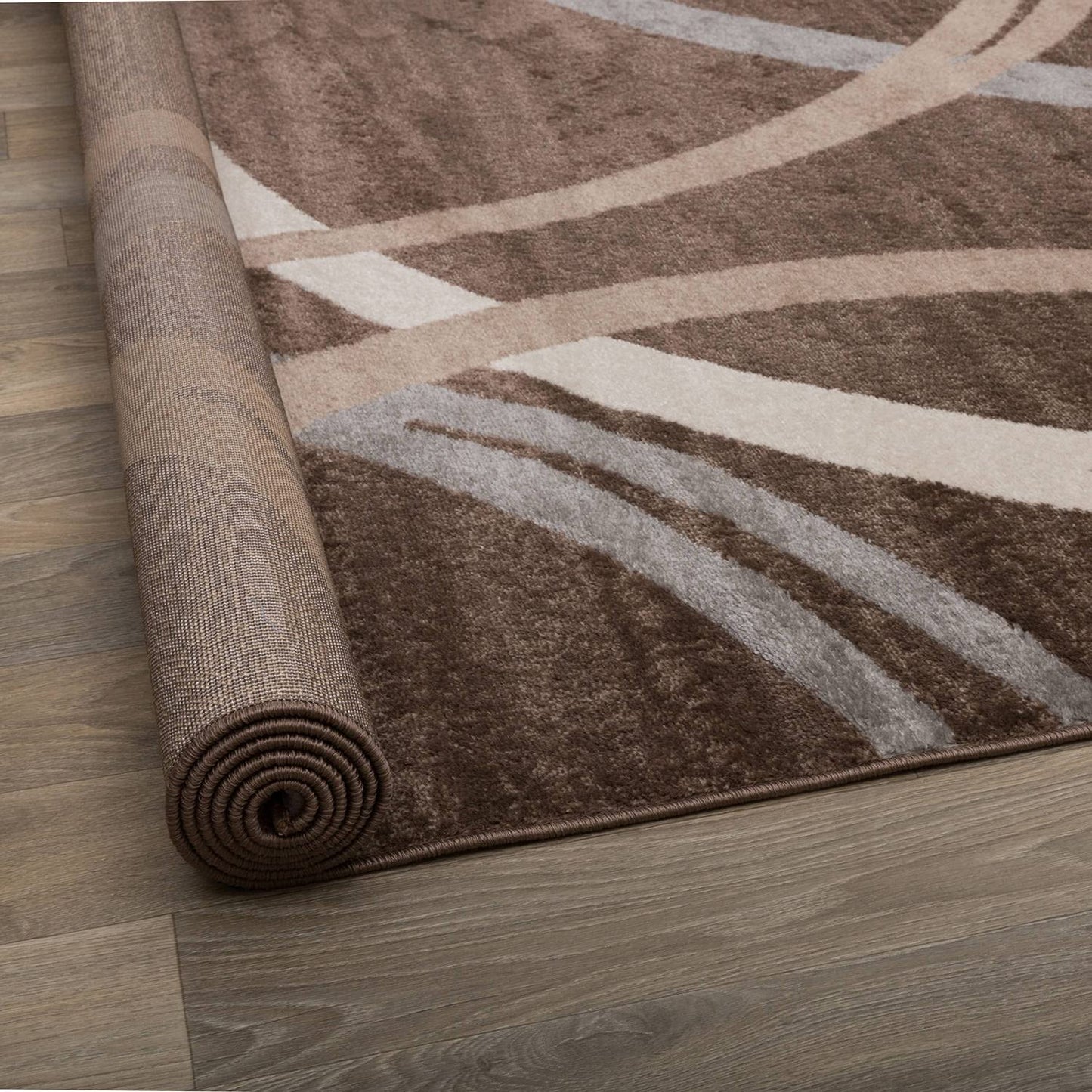 Rugshop Modern Wavy Circles Design Area Rug, Carpet with Jute Backing for Bedroom, Office, or Entryway, Brown, 4' x 6'