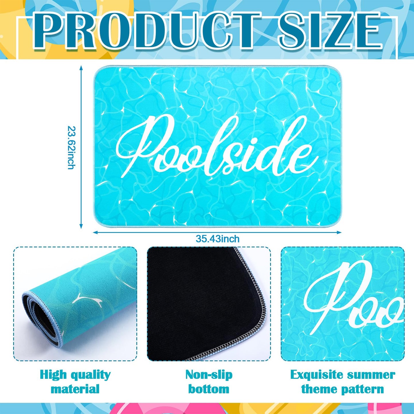 Jenaai 24" X 35" Poolside Mat Outdoor Rug, Non Slip Waterproof Rubber Mat for Deck, Edge of Pool, Patio, Beach, Summer Outside Swimming Decorative (Crystal Splash)