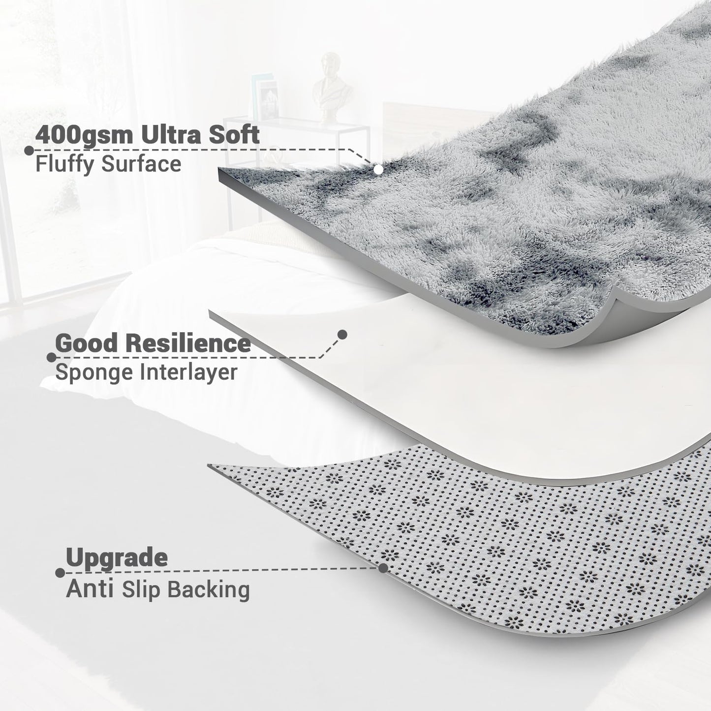 Garvee 8'x10' Oversized Fluffy Area Rug, Tie-Dye Luxury Shag Carpet for Living Room, Large Fuzzy Plush Rug for Basement & Family Room, Non-Slip, Bedroom Decor, Tie-Dyed Light Grey