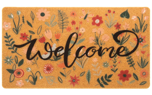 FGSS Spring Welcome Door-Mats Floral Coir Doormats - Non-Slip Front Door Mat Spring Doormat for Indoor Outdoor Entrance Decor 17 X 29 Inch