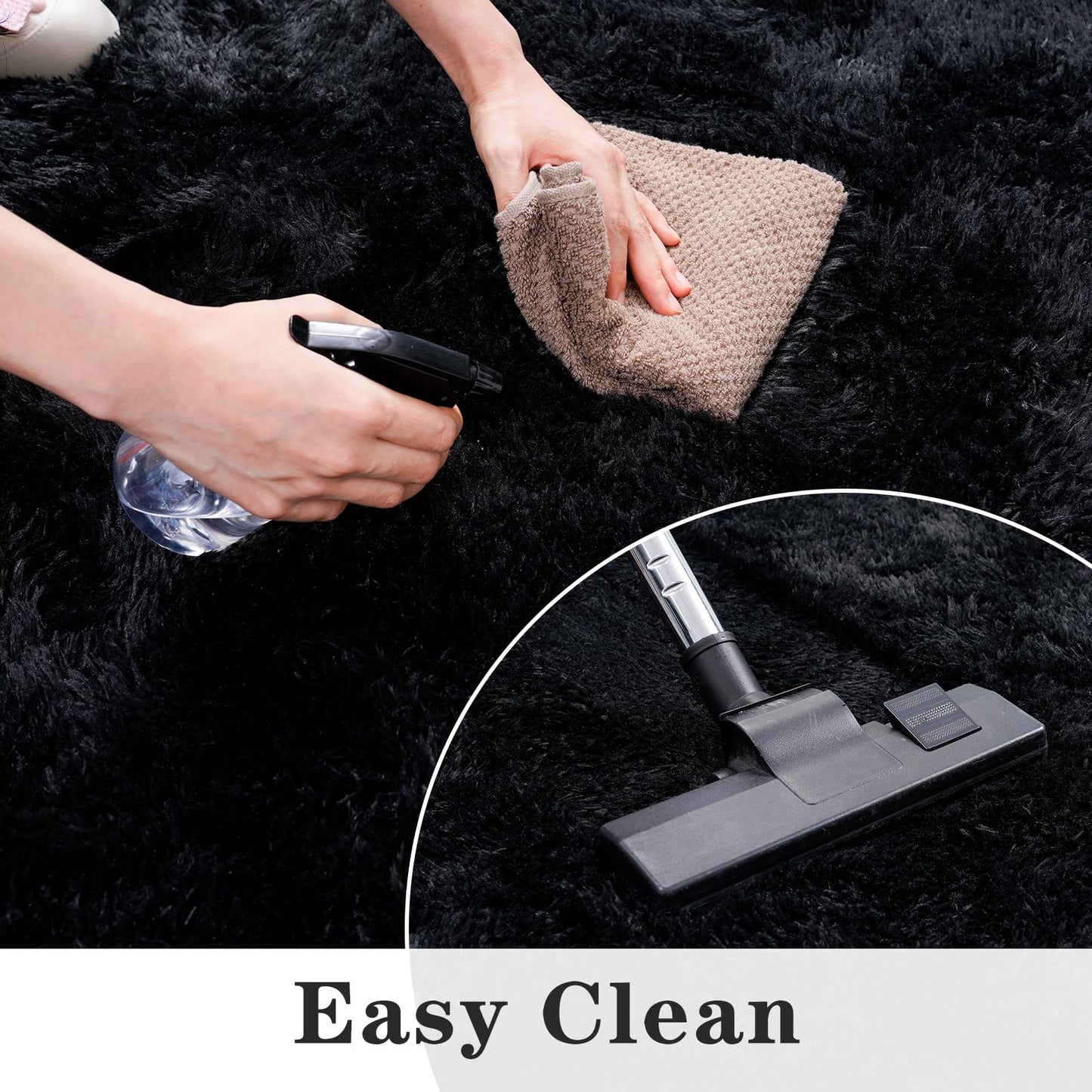 Dssimo Super Fluffy Black 8x10 Area Rugs for Living Room, Modern Large Shag Rug for Bedroom, Non-Slip Plush Shaggy Thick Black Carpet for Nursery Kids Room Boys Girls Dorm Indoor Home Office Decor