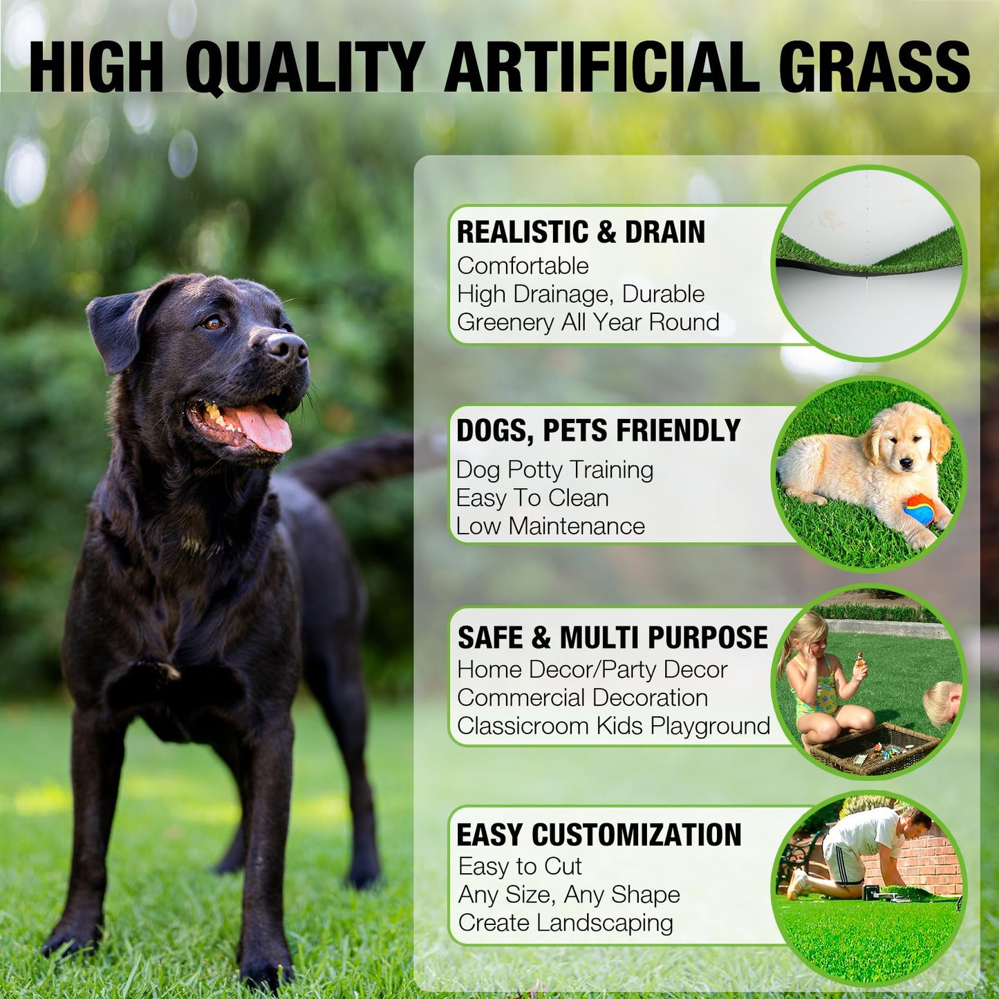 XLX TURF 2FT X 6FT Artificial Turf Runner Rug Indoor Outdoor - Realistic Narrow Fake Grass Carpet Patio Balcony Floor Covering - Pets Friendly & Drainage Dog Grass Pad