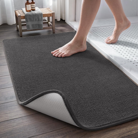 MontVoo Quick Dry Bath Mat,Thin Low-Profile Bathroom Rug, Absorbent Bath Mats for Floor with Non-Slip Backing, Machine Washable Bath Rug for Shower, Bathtub, Sink, Darkgrey, 17x24