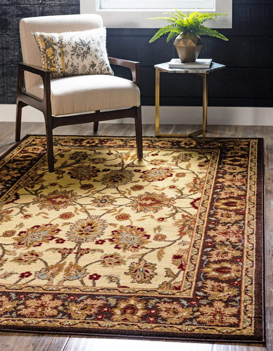 Unique Loom Voyage Collection Traditional Oriental Classic Intricate Design Area Rug (9' 0 x 12' 0 Rectangular, Ivory/Brown)