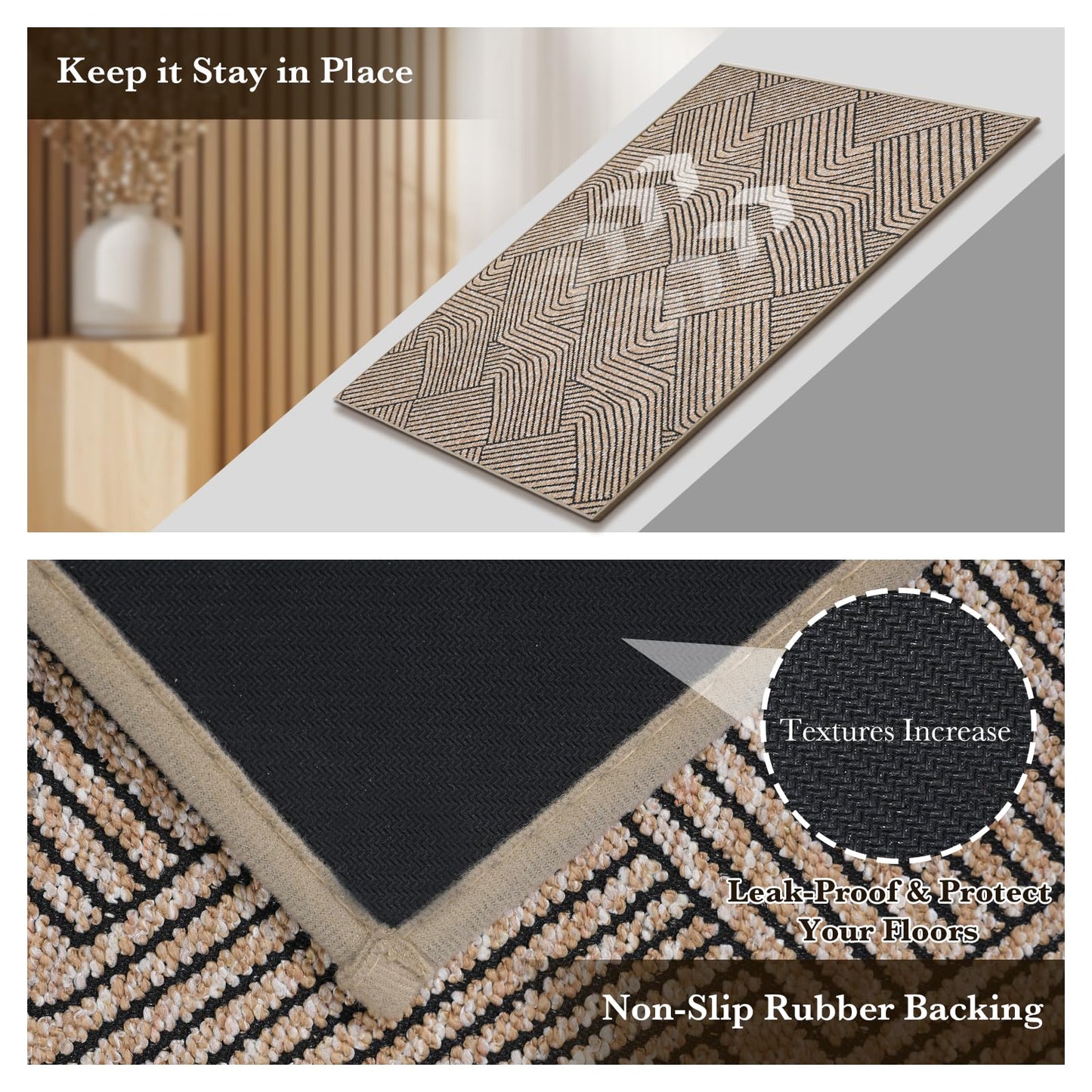 Naoloture Indoor Door Mat 17"x30", Low-Profile Thin Welcome Front Door Mat Indoor Entrance, Non Slip Rubber Backing Inside Doormat Washable Entryway Dirt Resistant & Absorbent Entry Mat, Light-Brown