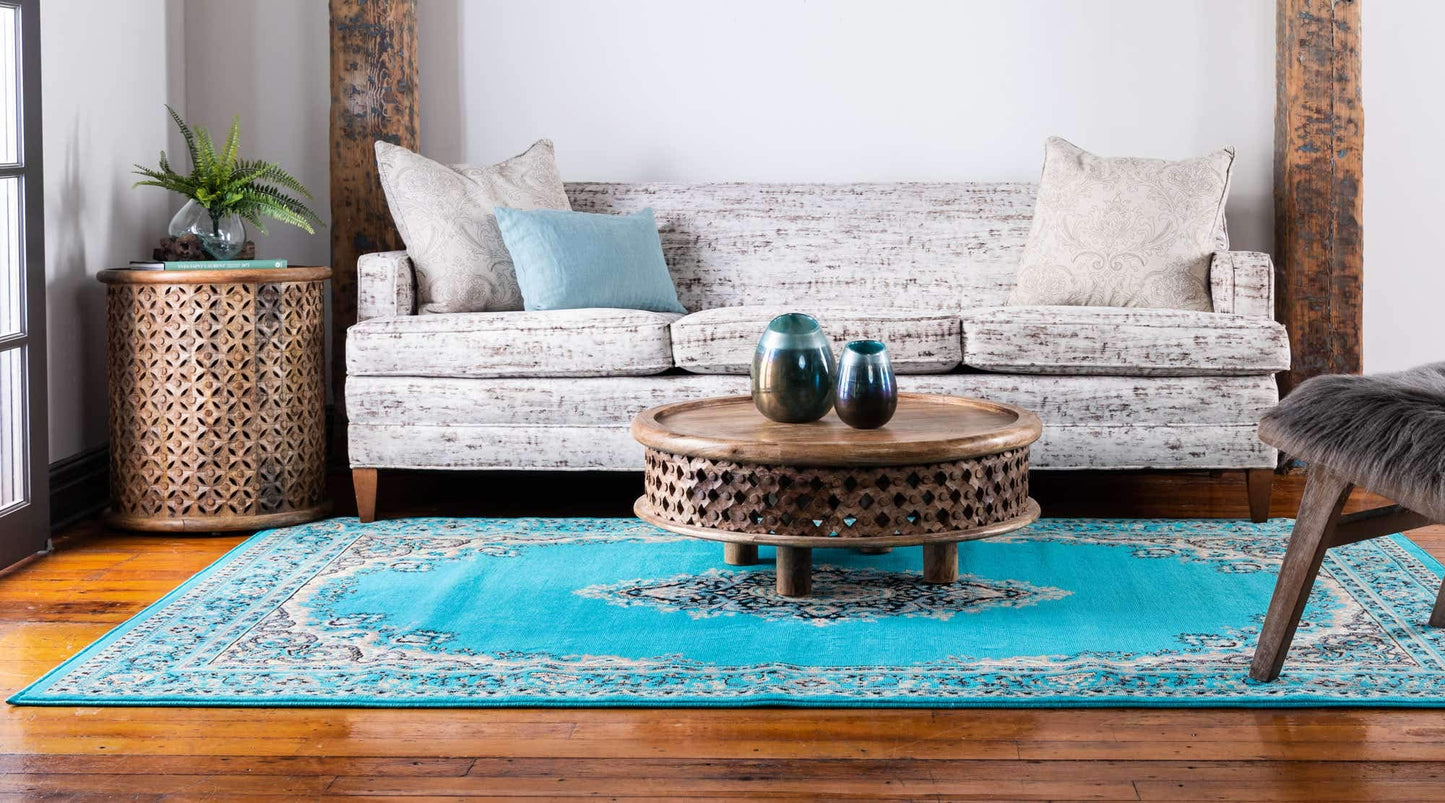 Unique Loom Reza Collection Traditional Persian Style Area Rug, 8 x 10 ft, Turquoise/Ivory
