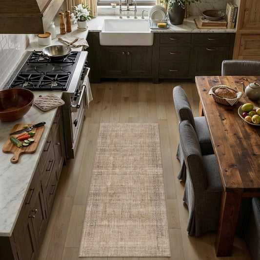 HUGEAR Brown 2x6 Washable Runner Rugs for Hallway Entryway Bedroom Kitchen Neutral Vintage Rug Soft Durable Carpet Distressed Non Slip & Shedding Stain Resistant for Home Decor