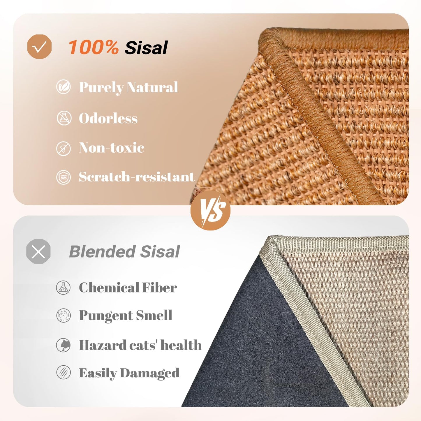CHEERPALS Sisal Cat Scratcher Mat for Indoor Cats, 23.6 X 15.7 Inch Natural Sisal Fabric Scratching Pad Horizontal Scratch Rug with Sticky Tapes, Protect Couch, Wall and Carpets (Brown)