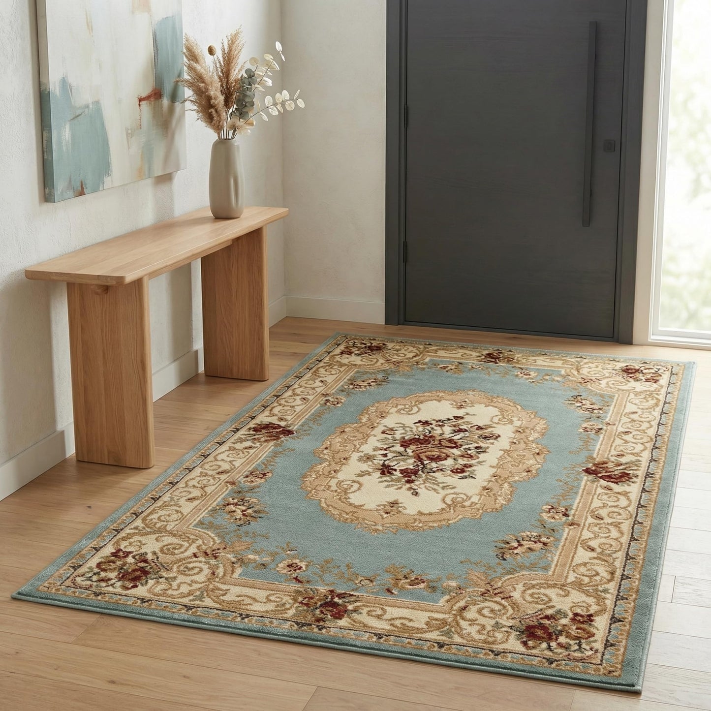 Unique Loom Versailles Collection Traditional Classic Floral Motif Area Rug (6' 0 x 9' 0 Rectangular, Slate Blue/ Ivory)
