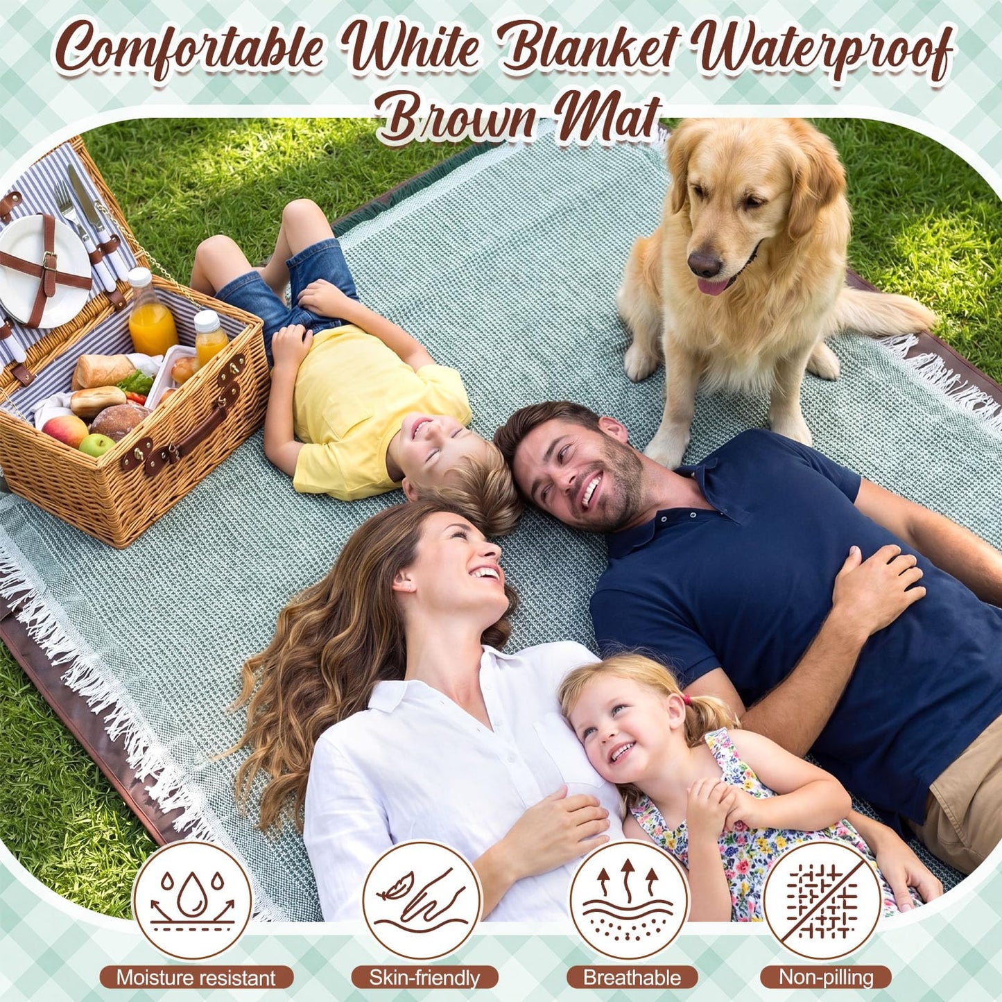 SmoothNovelty 2 in 1 Waterproof Picnic Blankets Outdoor Extra Large Blanket Foldable Double Layer Sandproof Beach Mat with Carry Strap for Camping Yard Lawn Park Beach Grass(Green)