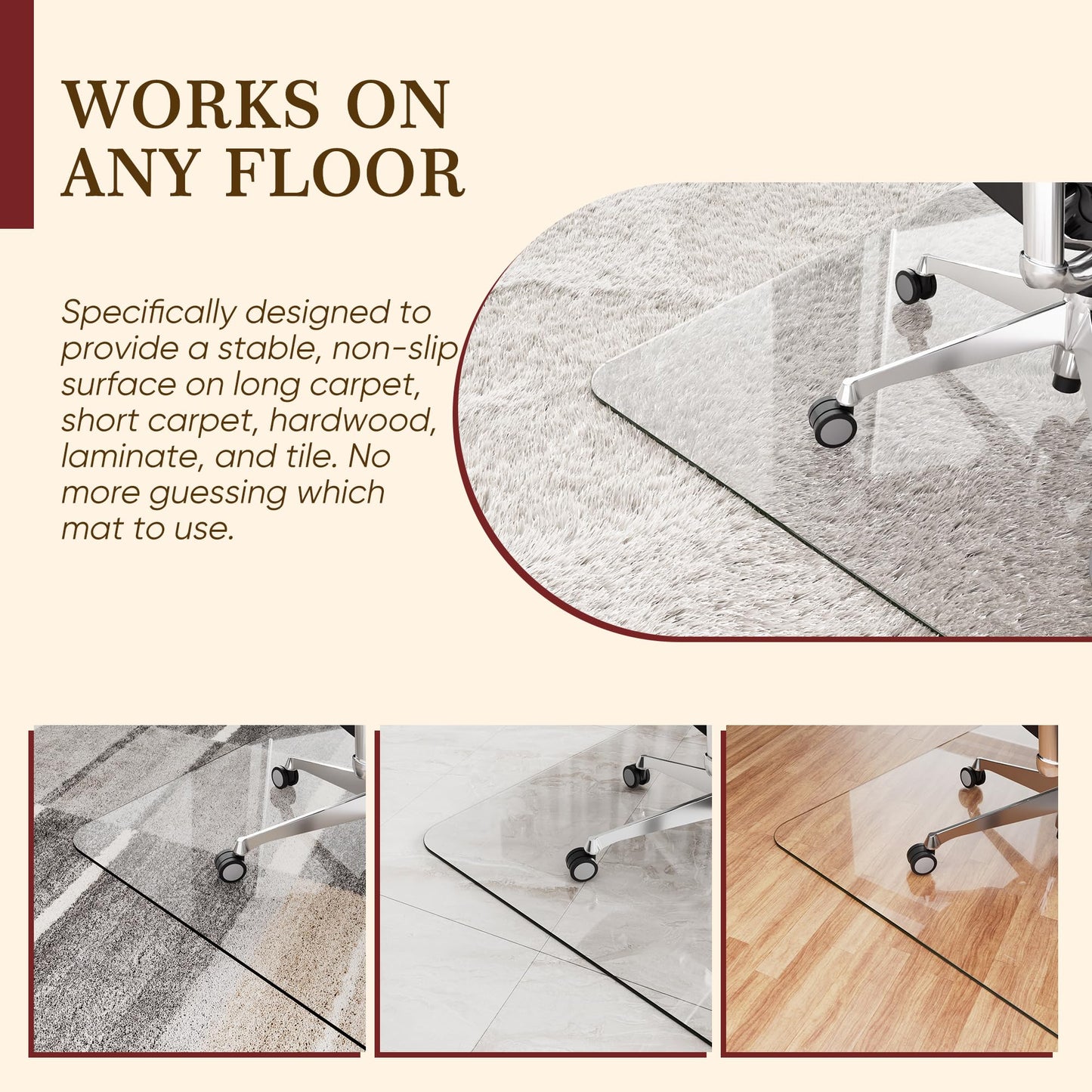 Homsion 30"x55" Tempered Glass Office Chair Mat for Carpet & Hardwood Floor, 1/5" Thick Clear Floor Protector Desk Chair Mat with Rounded and Polished Edges