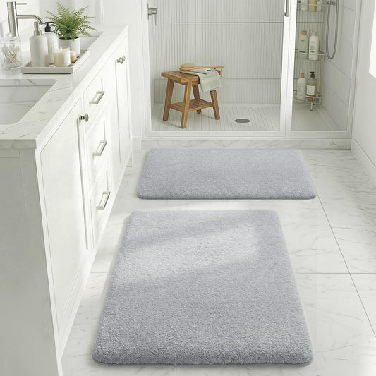MINIDEAR Bathroom Rugs Sets 2 Piece - Thick Memory Foam Bath Mat, Ultra Soft, Plush Fluffy, Non-Slip, Quick Dry, Absorbent Washable Mat for Tub, Home Decor (24x17 & 32x20 Inch, Light Gray)
