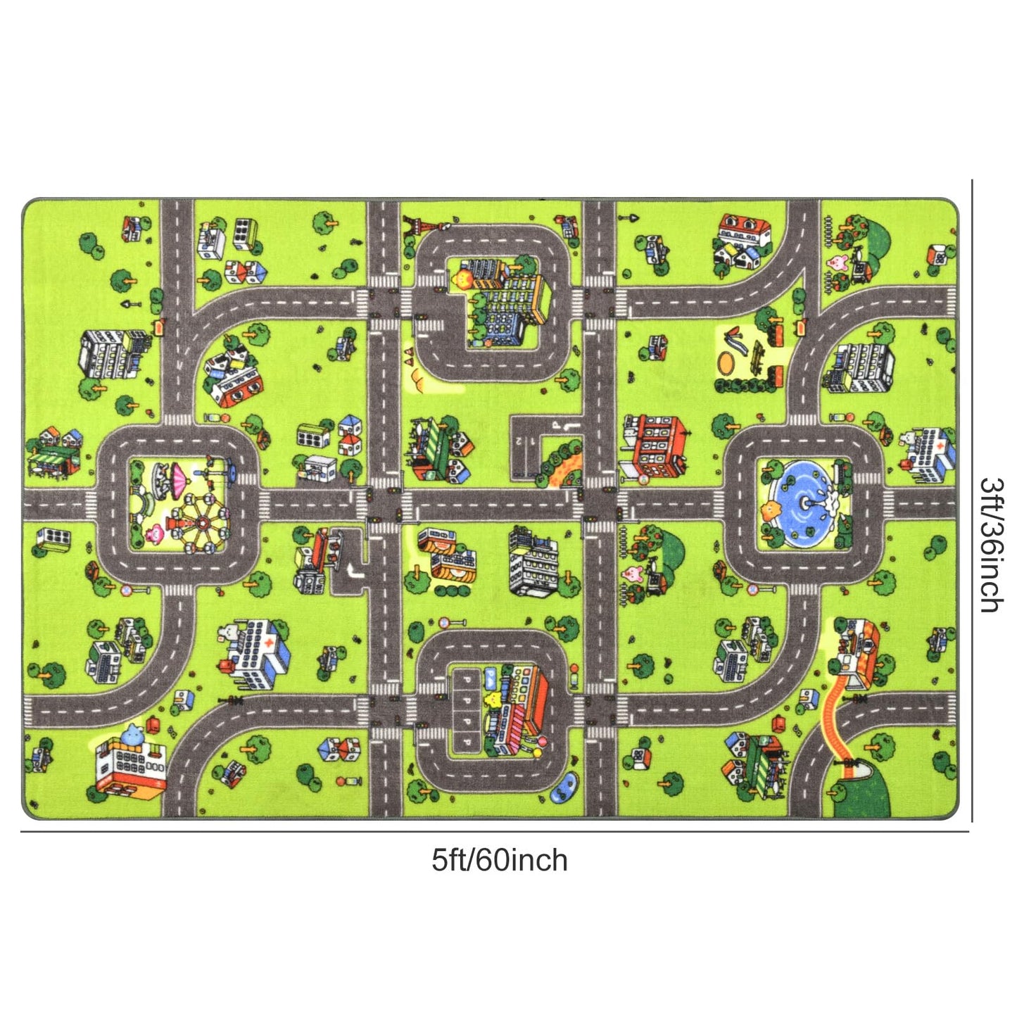 Terrug Kids Rug for Playroom, Non-Slip Washable Educational City Map for Classroom, Town Road Playmat Carpet for Bedroom Learning, 3x5 Feet