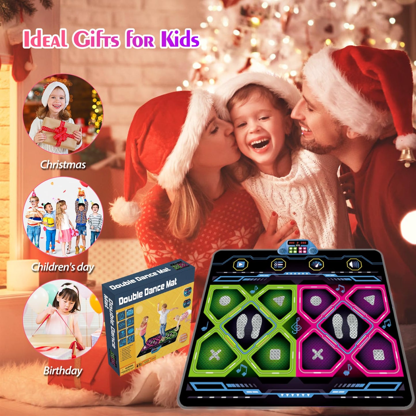 RUNJIAER Kids 2-Player Dance Mat, Dance Pad with Music & Adjustable Volume, 3 Difficulty Levels, Non-Slip Rhythm Step Play Game Toy for Boys Girls Ages 3-9, Granddaughters Birthday Gift