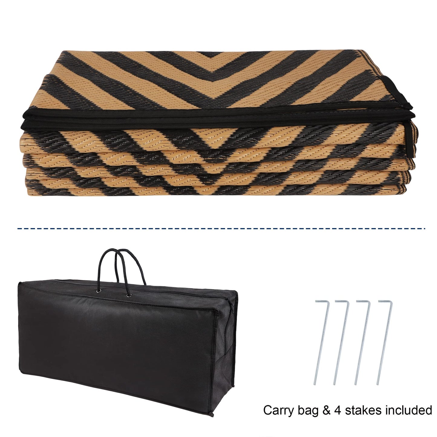 Ridota Reversible Mats, Outdoor Patio Rugs, Plastic Straw Rug, Modern Area Rug, Floor Mat for Outdoors, RV, Patio, Backyard, Deck, Picnic, Beach, Trailer, Camping (Diamond Black & Brown, 9' x 12')
