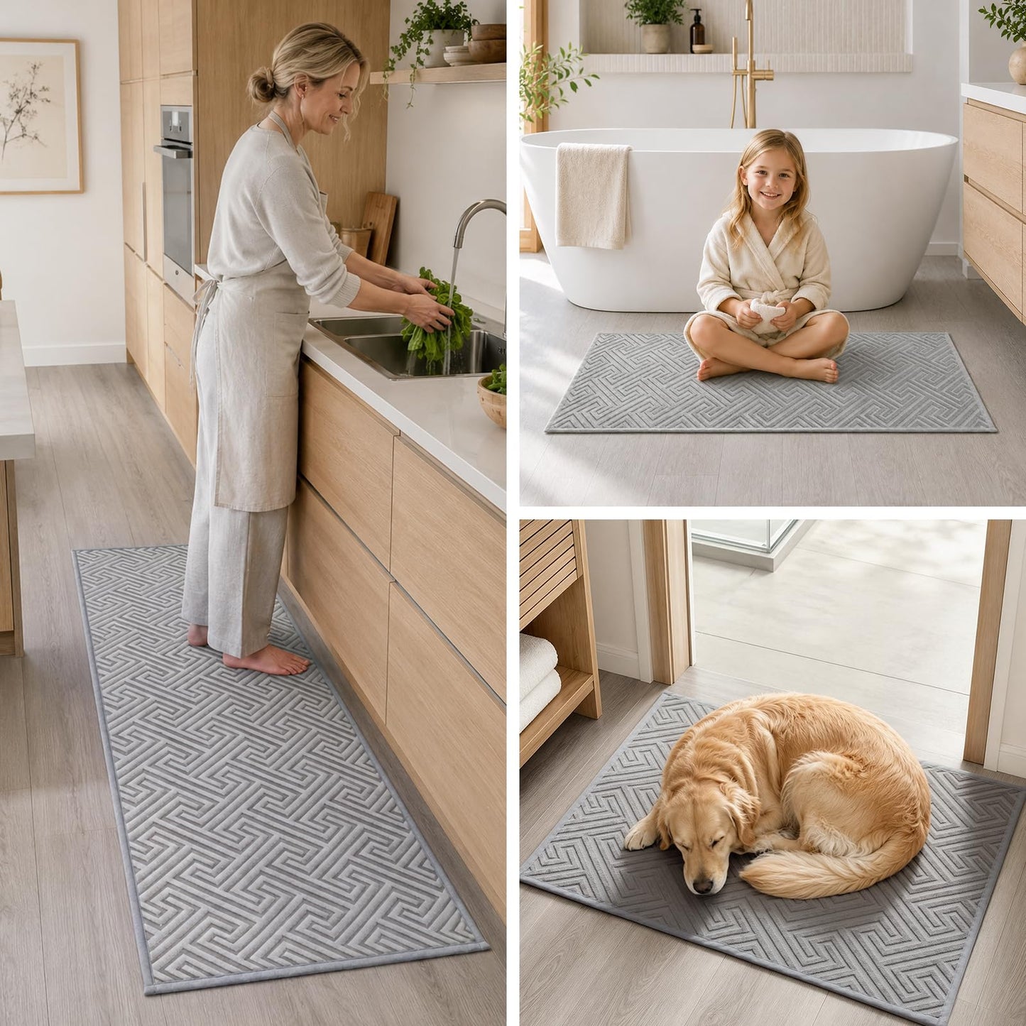 YIHOUSE Gray Bathroom Rugs 17"x24", Quick Dry Non Slip Bath Rug, Absorbent Machine Washable Thin Bath Mat for Restroom Floor Tub Laundry Room Home Decor