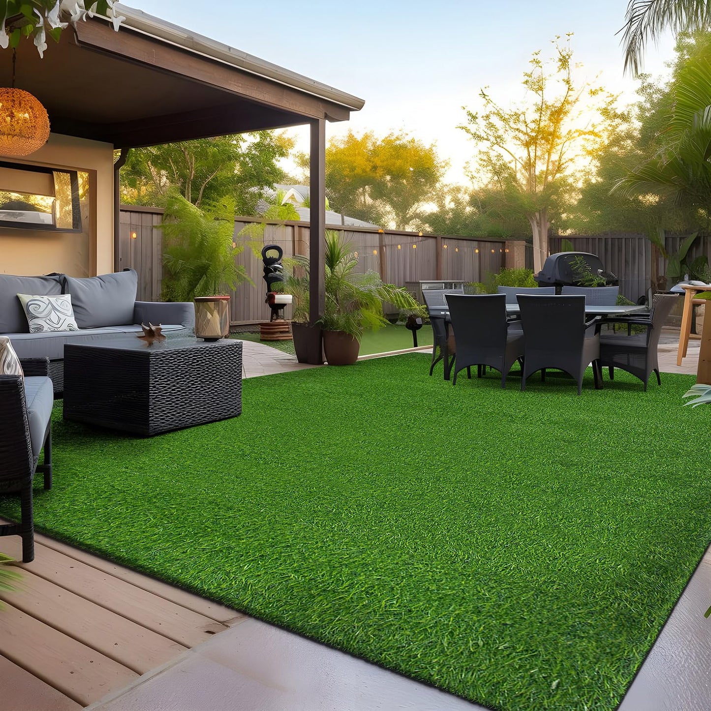 Rugshop Artificial Solid Grass for Backyard, Garden, Patio, Balcony, Garage Deck Indoor Outdoor Area Rug 6' 6" x 9' Green