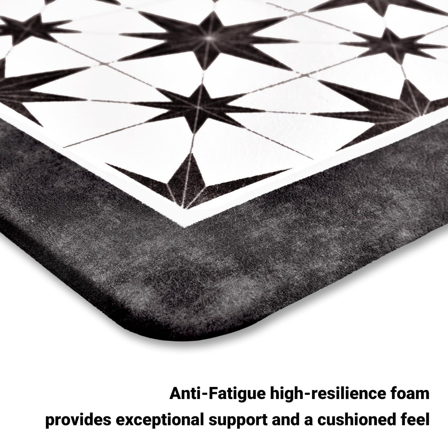 OnesCosy Black Kitchen Rugs Set of 2, Anti Fatigue Mats for Kitchen Floor, Waterproof Cushioned Rug, Non Slip Memory Foam Standing Mat for Sink, Stove, Laundry, Star Tile, 17.3"x27.6"+17.3"x47.2"