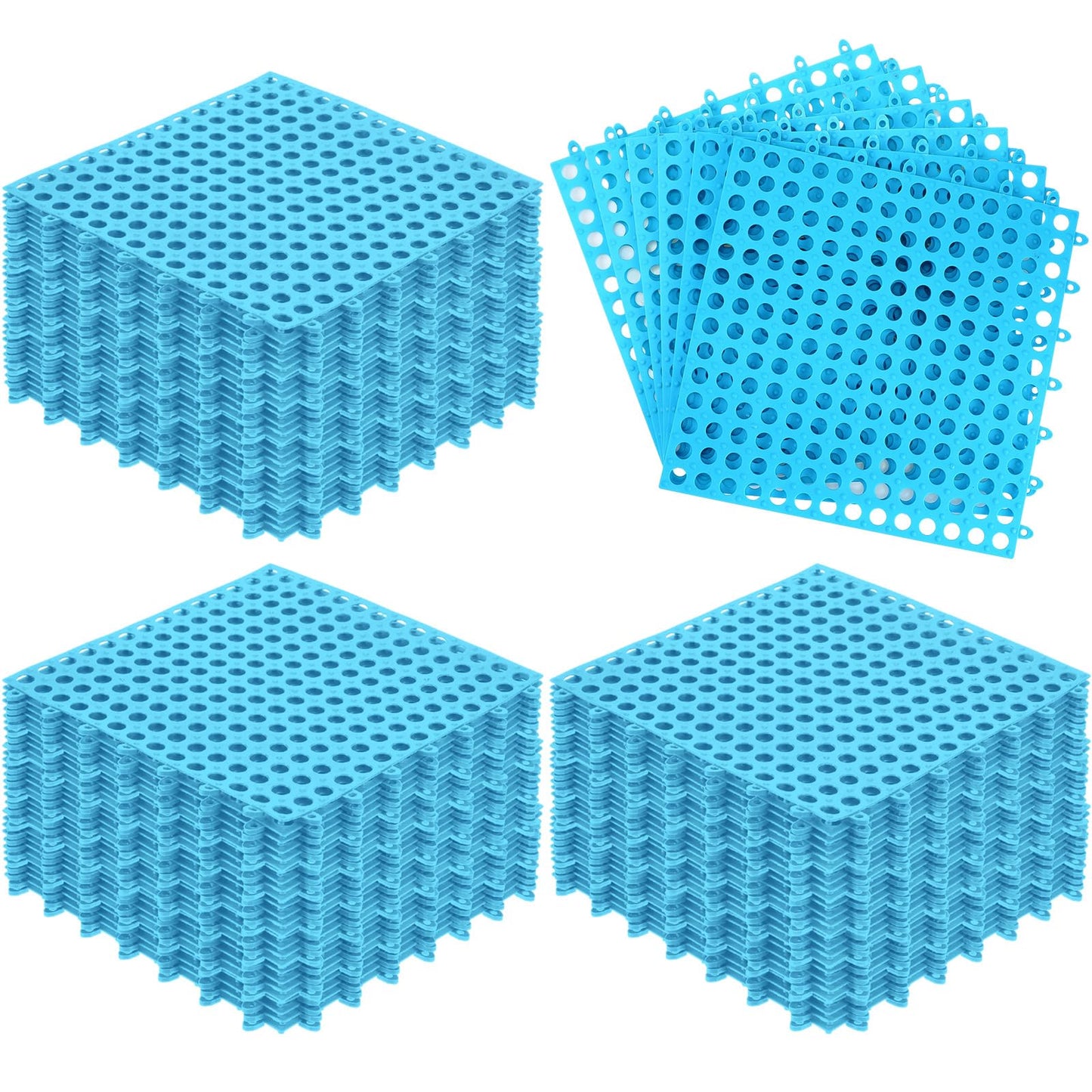 Tinideya 50 Pcs Drainage Mats 11.8'' x 11.8'' Modular Interlocking Floor Drainage Tiles Splicing Pool Floor Mat, Non Slip TPE Soft for Outdoor Deck Greenhouse Shower Bathroom Pool(Sky Blue)