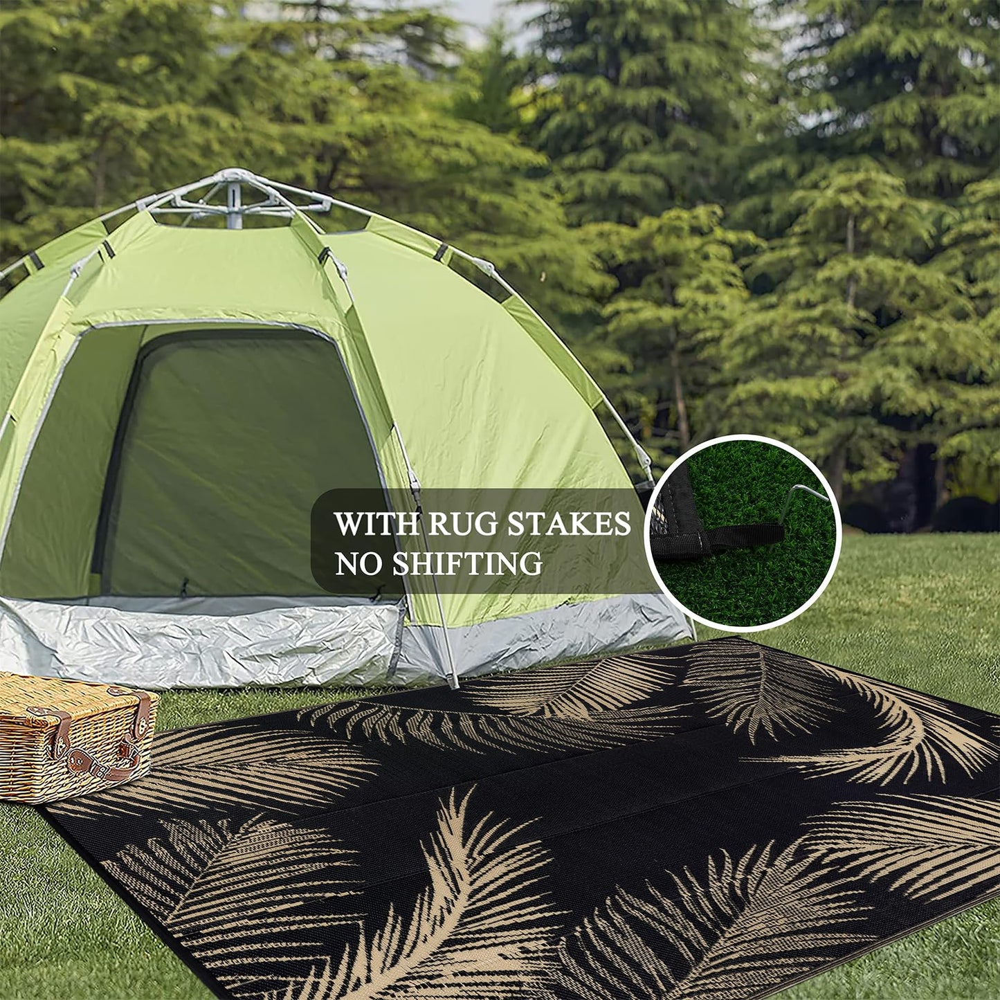 Pauwer Waterproof Outdoor Rug 6x9, Reversible Plastic Straw Patio Camping Rug, Indoor Outdoor RV Mat Carpet for Deck, Camper, Porch, Balcony, Backyard, Picnic, Leaf Black Brown
