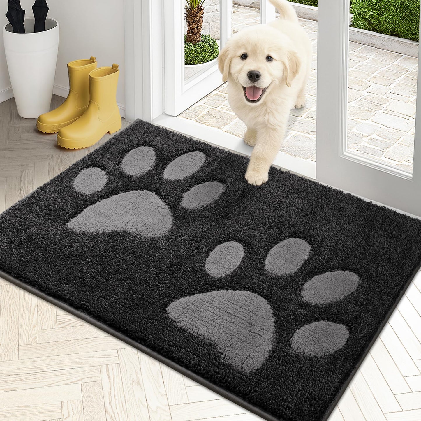 PURRUGS Dirt Trapping Door Mat 20" x 31.5", Non-Skid/Slip Machine Washable Microfiber Entryway Rug, Dog Doormat, Super Absorbent Welcome Mat for Muddy Wet Shoes and Paws, Charcoal