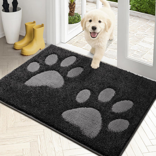 PURRUGS Dirt Trapping Door Mat 20" x 31.5", Non-Skid/Slip Machine Washable Microfiber Entryway Rug, Dog Doormat, Super Absorbent Welcome Mat for Muddy Wet Shoes and Paws, Charcoal